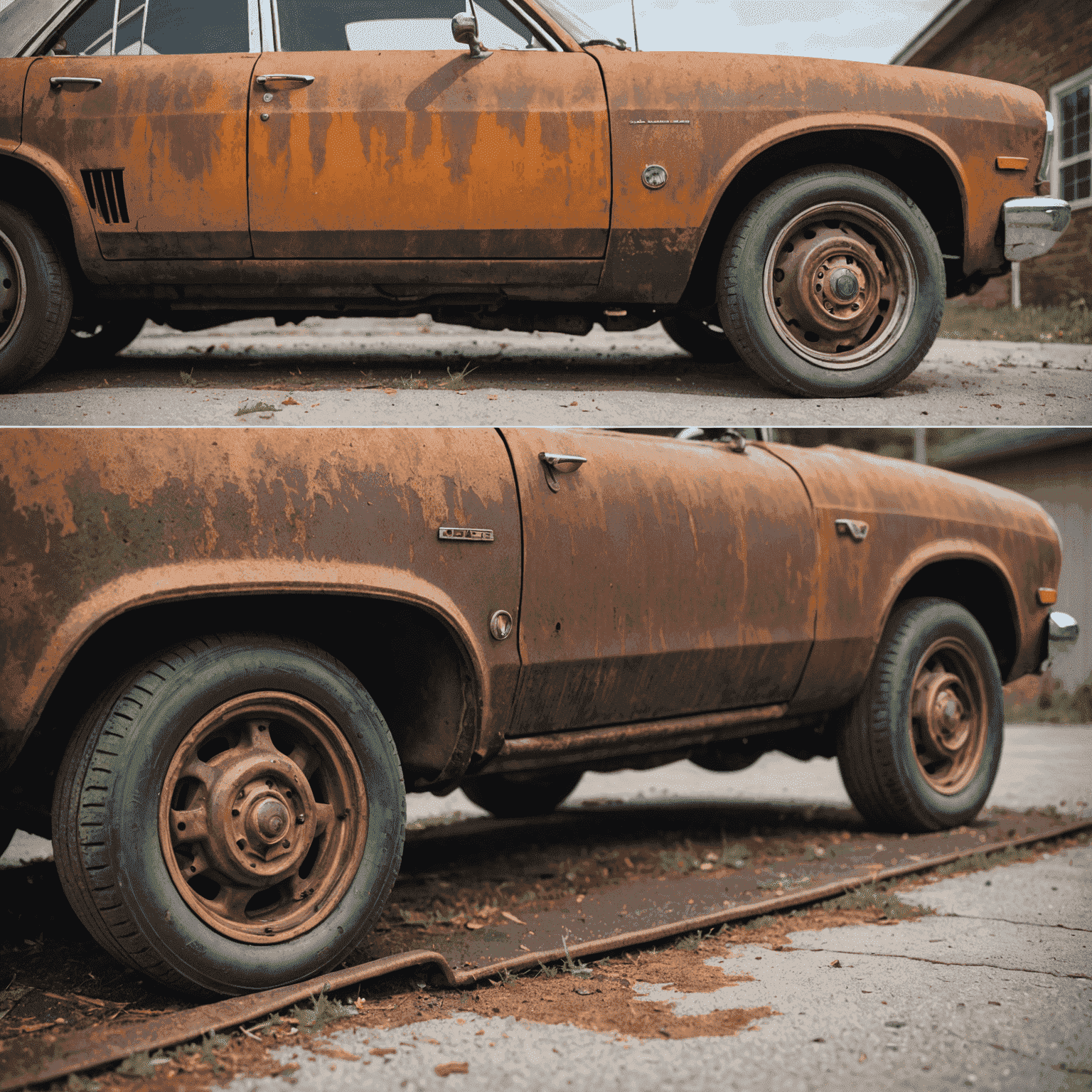 Split image showing a rusty car undercarriage on one side and a clean, rust-free undercarriage on the other, emphasizing the importance of regular washing