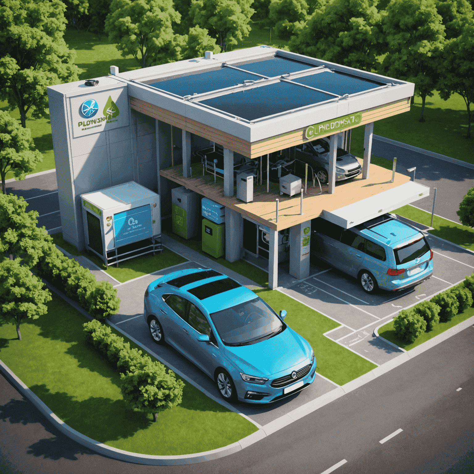 Plinoswat's eco-friendly car wash facility with water recycling system and green surroundings